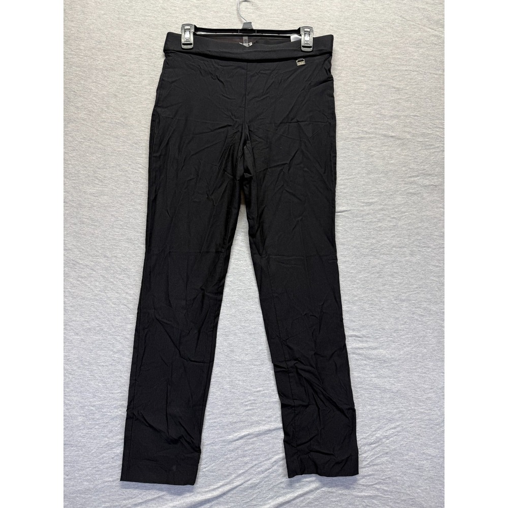 Anne Klein Ankle Pants Womens M Black Viscose Lion Logo Straight Leg Pullover